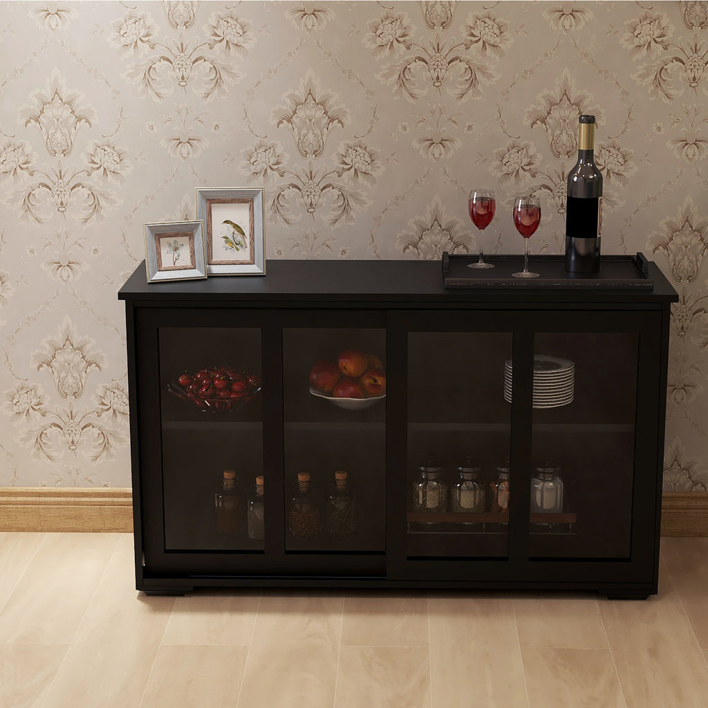 Leoglint Sideboard Kitchen Storage Stand Cupboard With Glass Door-Black