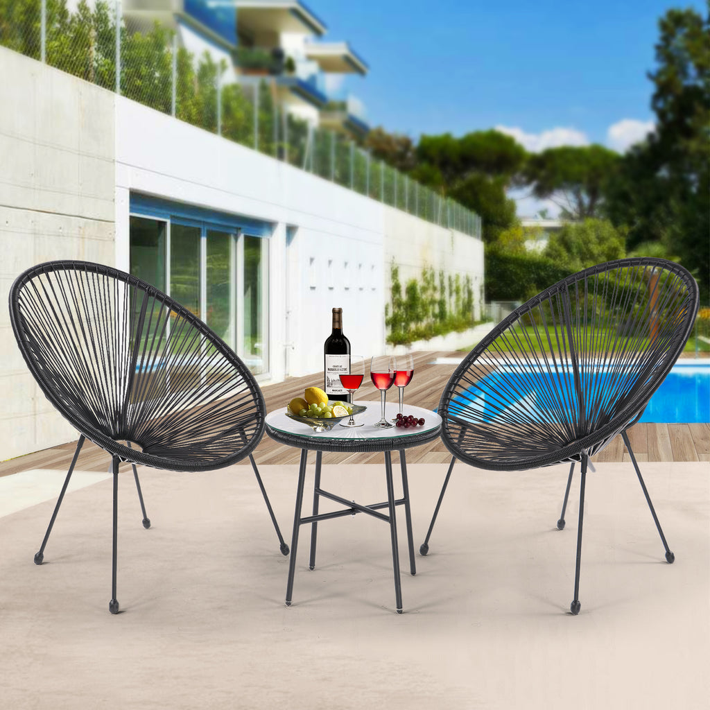 Leoglint 3 Piece Patio Bistro Conversation Set with Side Table,Acapulco All-Weather PE Rattan Outdoor Chair Set,Flexible Rope Furniture with Coffee Table,for Garden,Backyard,Balcony or Poolside(Black)