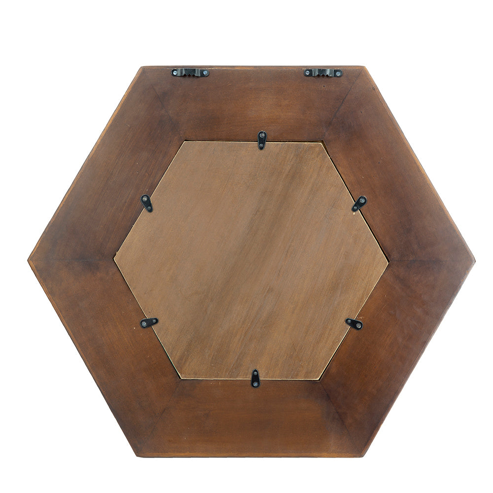 Leoglint 18.5" x 18.5" Hexagon Mirror with Solid Wood Frame, Wall Decor for Living Room Bathroom Hallway, Dark Brown