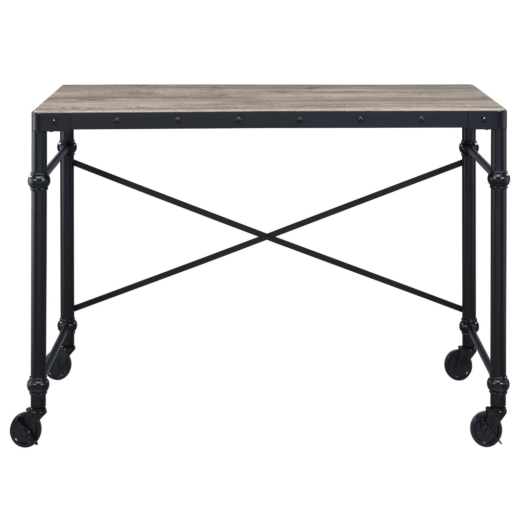 Leoglint Rustic Oak and Black Writing Office Desk with Wheels