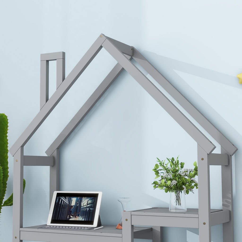 Leoglint House-shaped Wooden writing Desk,Kids study Table,Bookshelf & Toy Storage,Grey