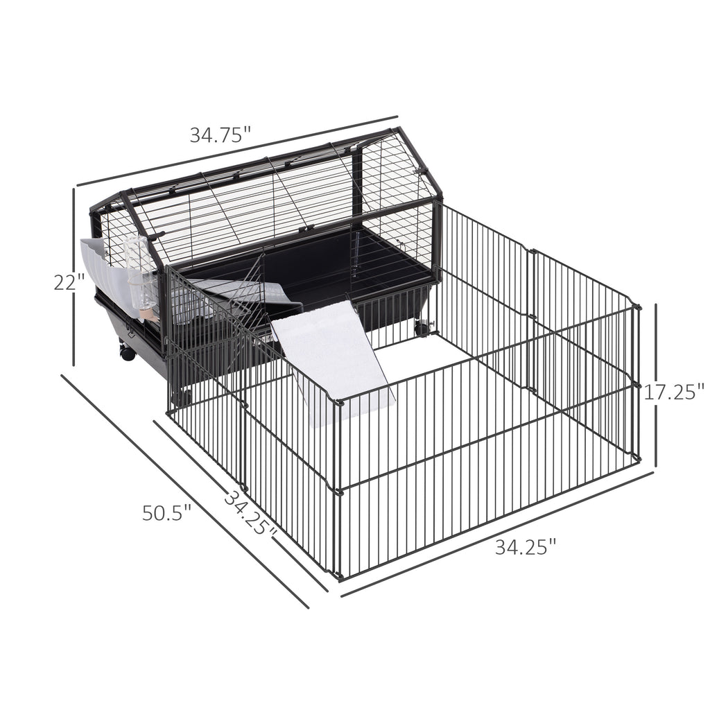 Leoglint Small Animal Playpen Cage w/ Rolling Caster, Water Bottle, 35" L