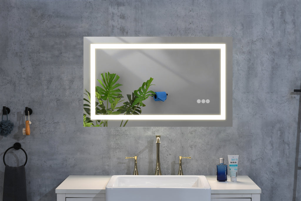 Leoglint LED Bathroom Mirror  36 "x 30  " with Front and Backlight, Large Dimmable Wall Mirrors with Anti-Fog, Memory, 3 Colors, LED Vanity Mirror