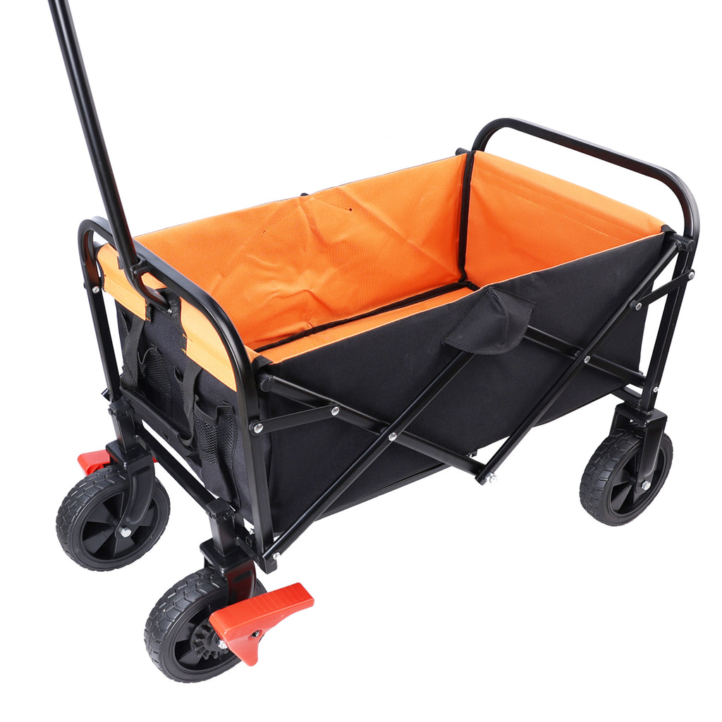 Leoglint Garden cart Mini Folding Wagon Garden Shopping Beach Cart (brake+orange+black)