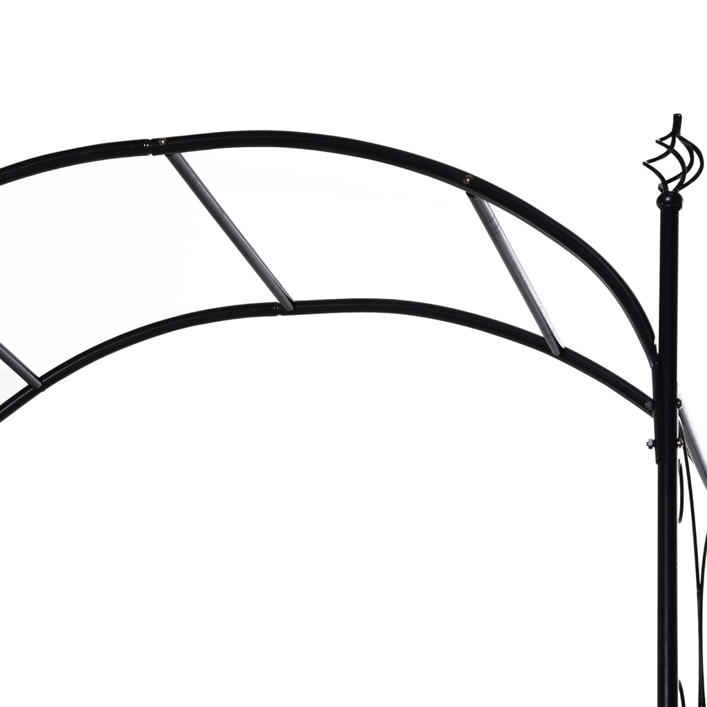 Leoglint 84" Garden Trellis Arch Arbor with Gate, Metal Arch Trellis, Garden Archway for Climbing Vines, Wedding Ceremony Decoration, Flourishes & Arrow Tips, Black