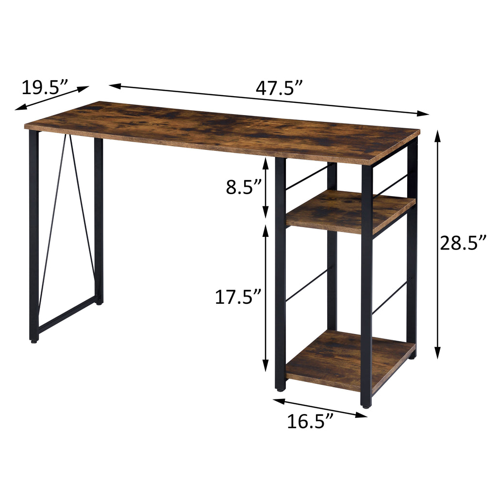 Leoglint Weathered Oak and Black 2-Shelf Rectangular Writing Office Desk