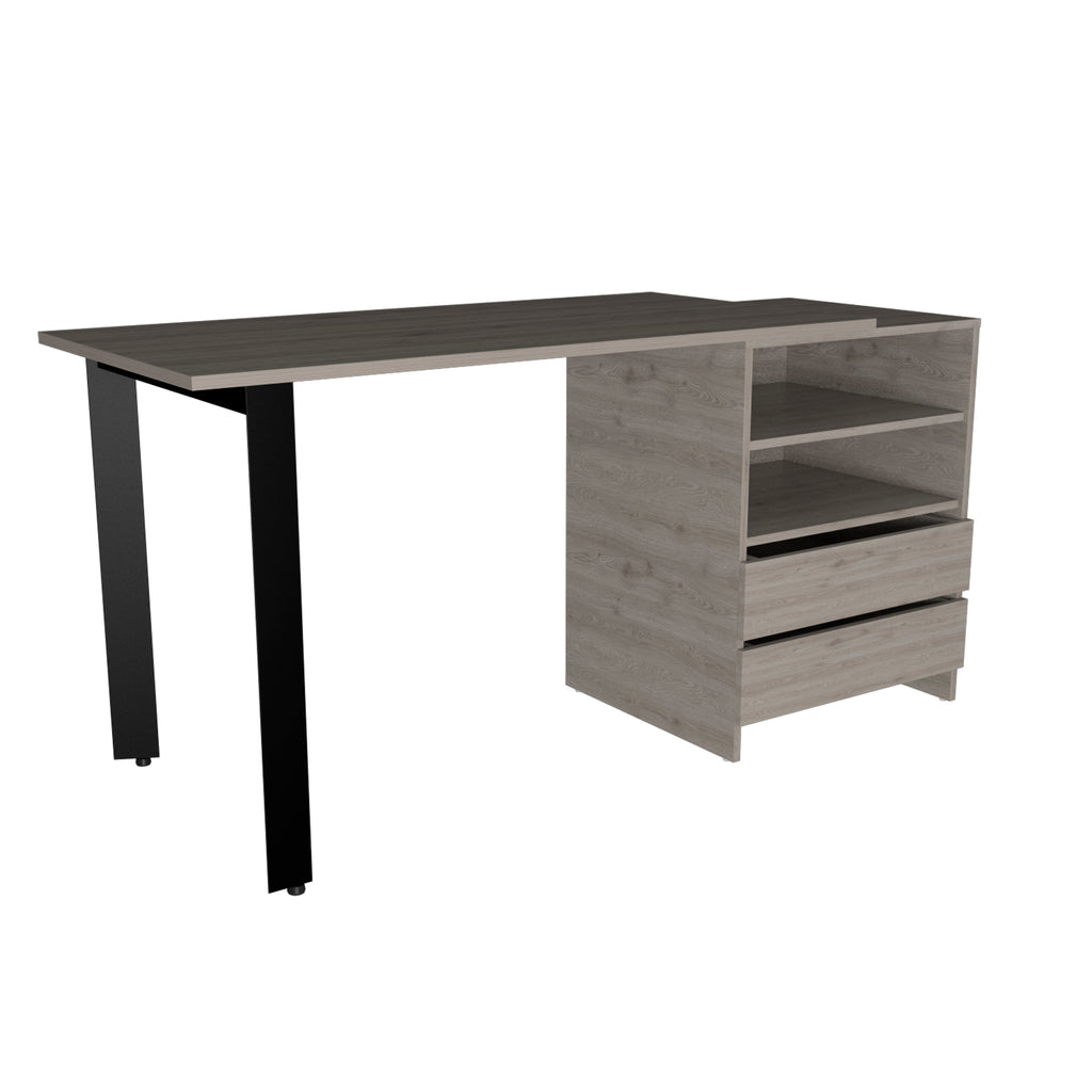 Leoglint Malaui 120 Office Desk, Two Legs, Two Drawers, Two Shelves -Light Gray