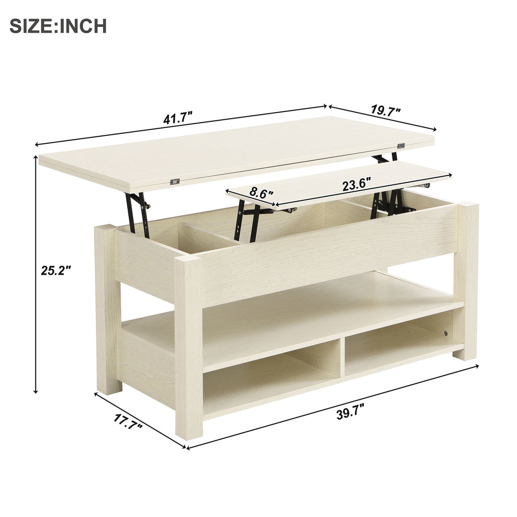 Leoglint [VIDEO provided] ON-TREND Lift Top Coffee Table, Multi-Functional Coffee Table with Open Shelves, Modern Lift Tabletop Dining Table for Living Room, Home Office, Rustic Ivory