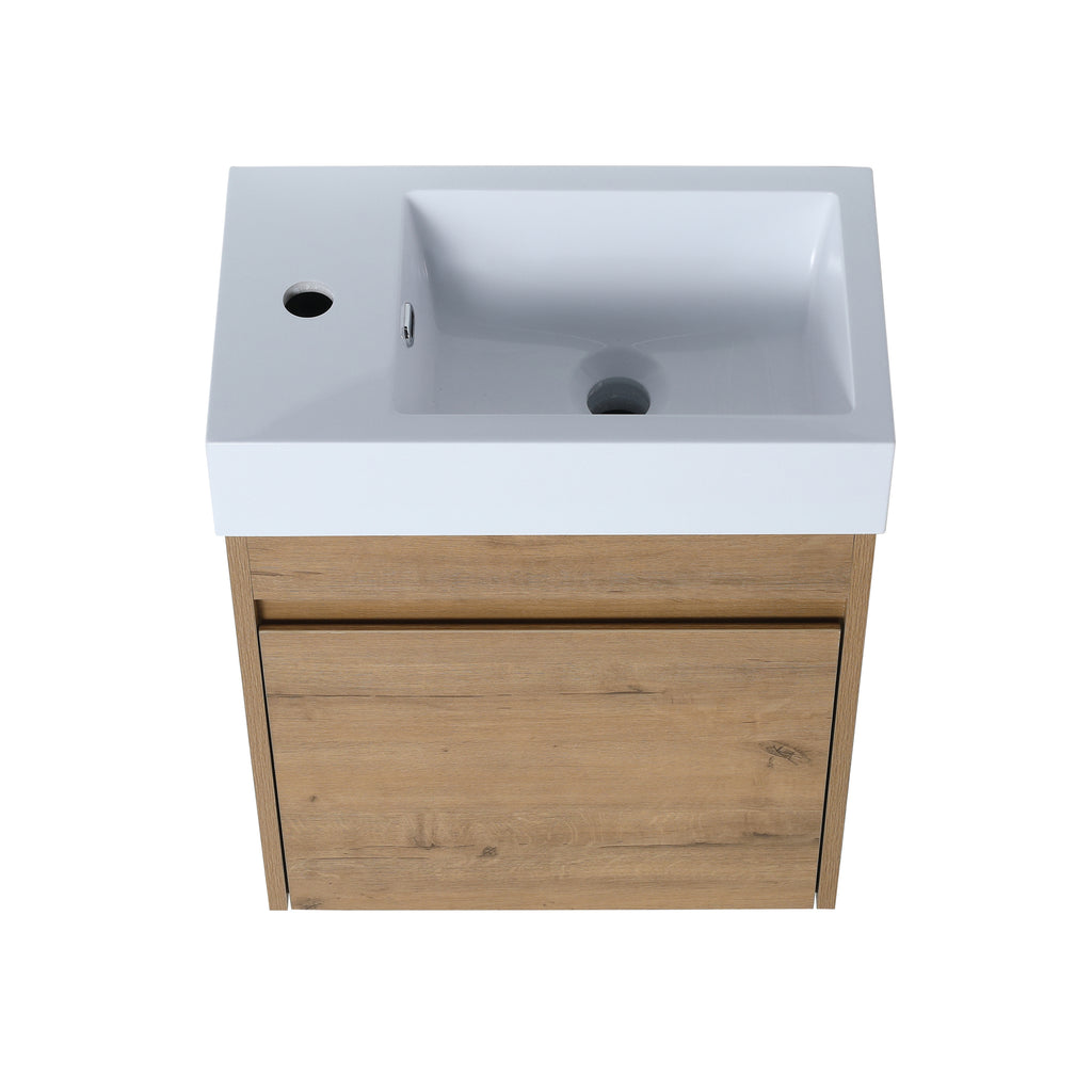 Leoglint 18'' Floating Wall-Mounted Bathroom Vanity with White Resin Sink & Soft-Close Cabinet Door