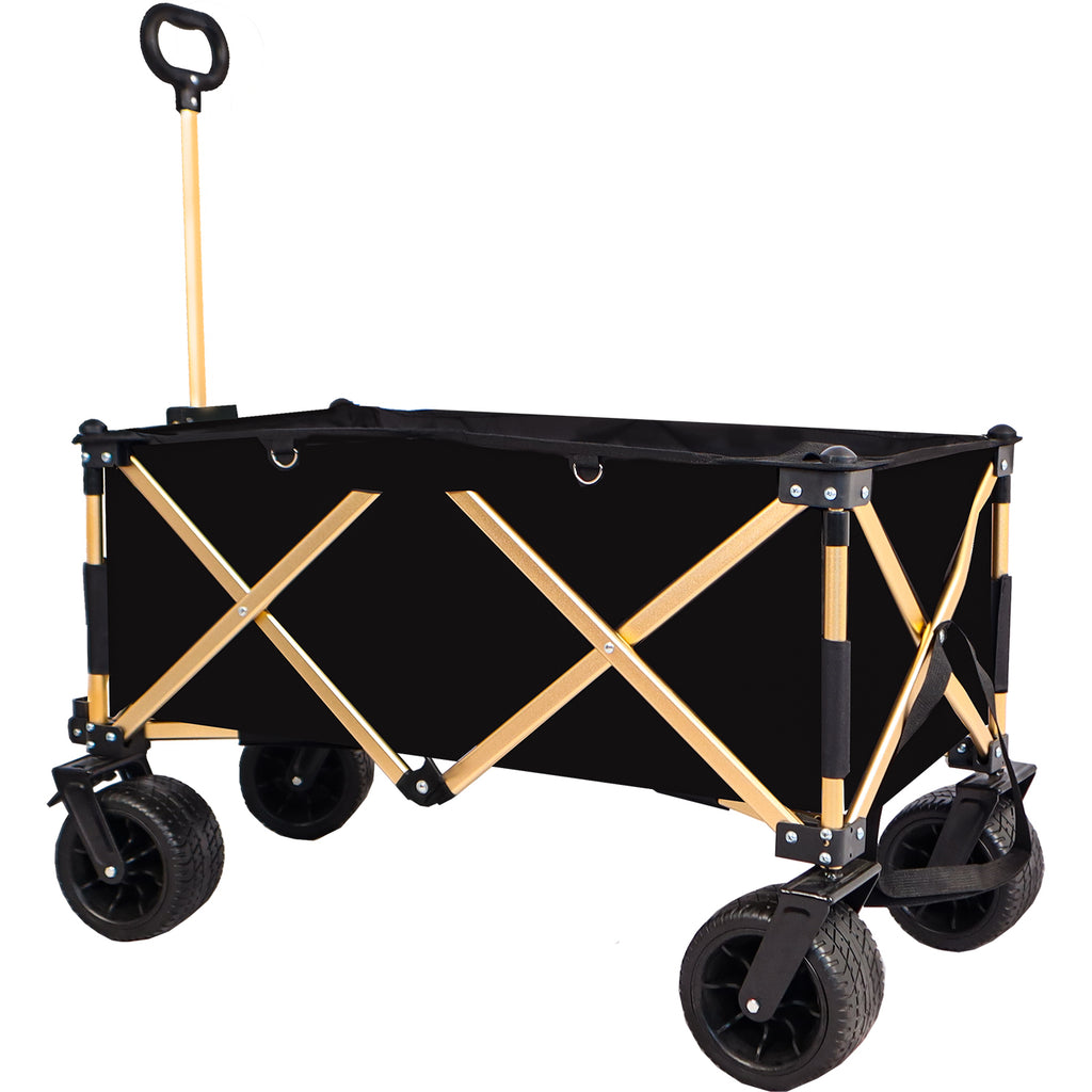 Leoglint Garden cart aluminum alloy folding wagon, Heavy Duty Utility Beach Wagon Cart for Sand with Big Wheels, Adjustable Handle&Drink Holders for Shopping, Camping,Garden and Outdoor