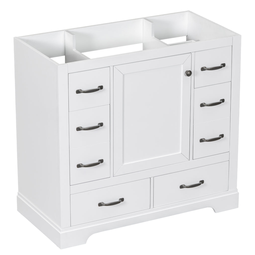 Leoglint 36" Bathroom Vanity without Sink, Cabinet Base Only, Six Drawers, Multi-Functional Drawer Divider, Adjustable Shelf, White