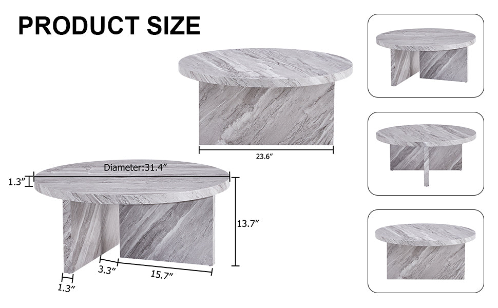 Leoglint Gray MDF material circular textured coffee table, 31.4-inch gray middle table, modern coffee table, suitable for small spaces, living room.