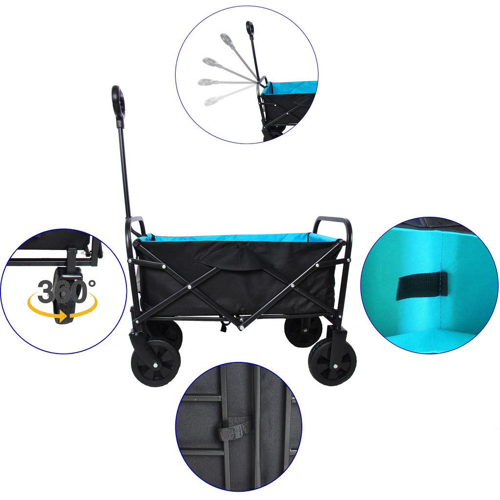 Leoglint Garden cart Mini Folding Wagon Garden Shopping Beach Cart (black+blue)