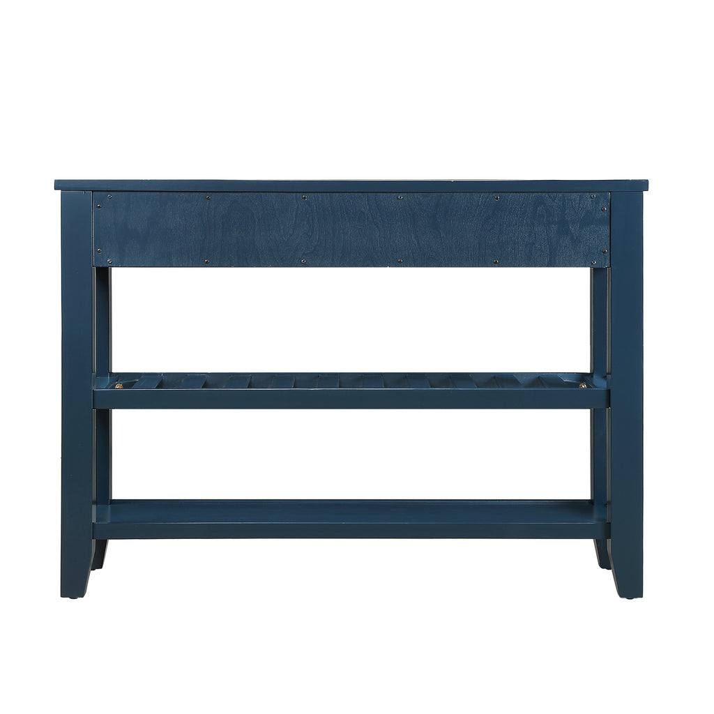 Leoglint Console Sofa Table with 2 Storage Drawers and 2 Tiers Shelves, Mid-Century Style 42'' Solid Wood Buffet Sideboard for Living Room Furniture Kitchen Dining Room Entryway Hallway,Navy Blue