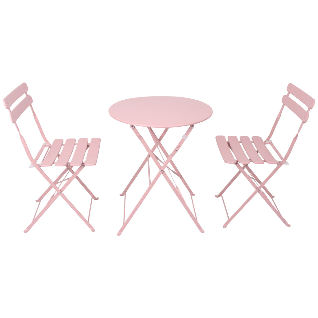 Leoglint 3 Pieces Patio Bistro Balcony Metail Outdoor Chair Table Set-Pink