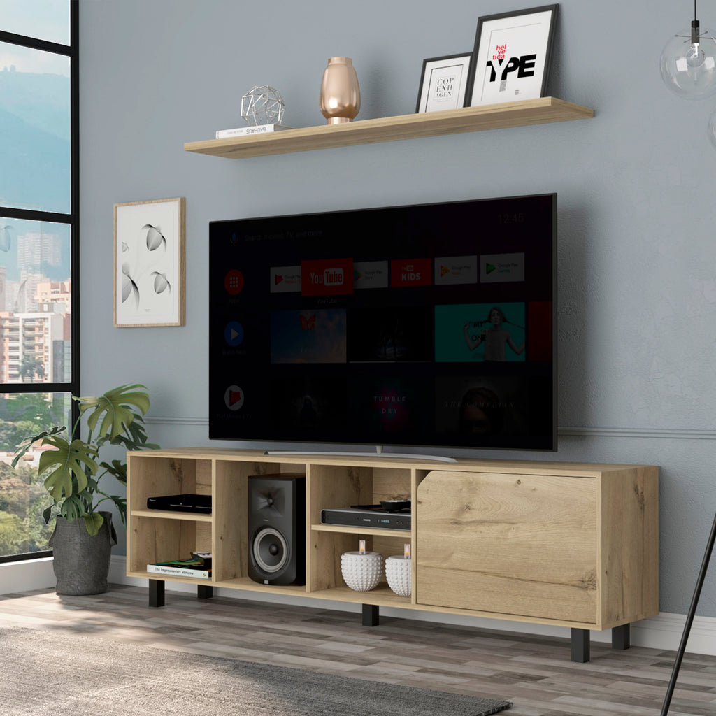 Leoglint Valdivia Tv Stand for TV´s up 70", Four Open Shelves, Five Legs -Light Oak