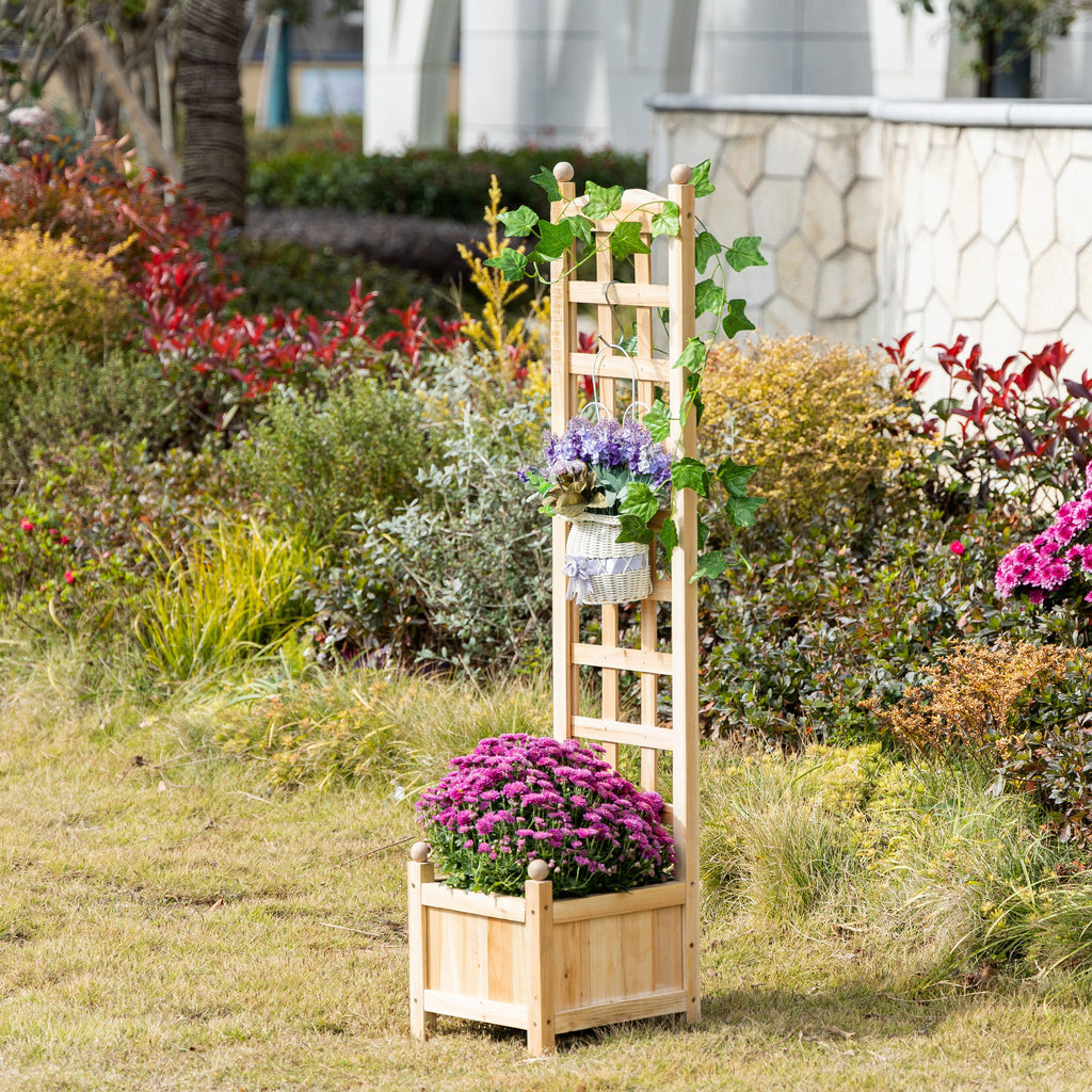 Leoglint Wooden Raised Garden Trellis Bed with Trellis, Outdoor Planter Box with Drainage Crevices for Climbing Vine Plants Flowers, 12" x 12" x 49"