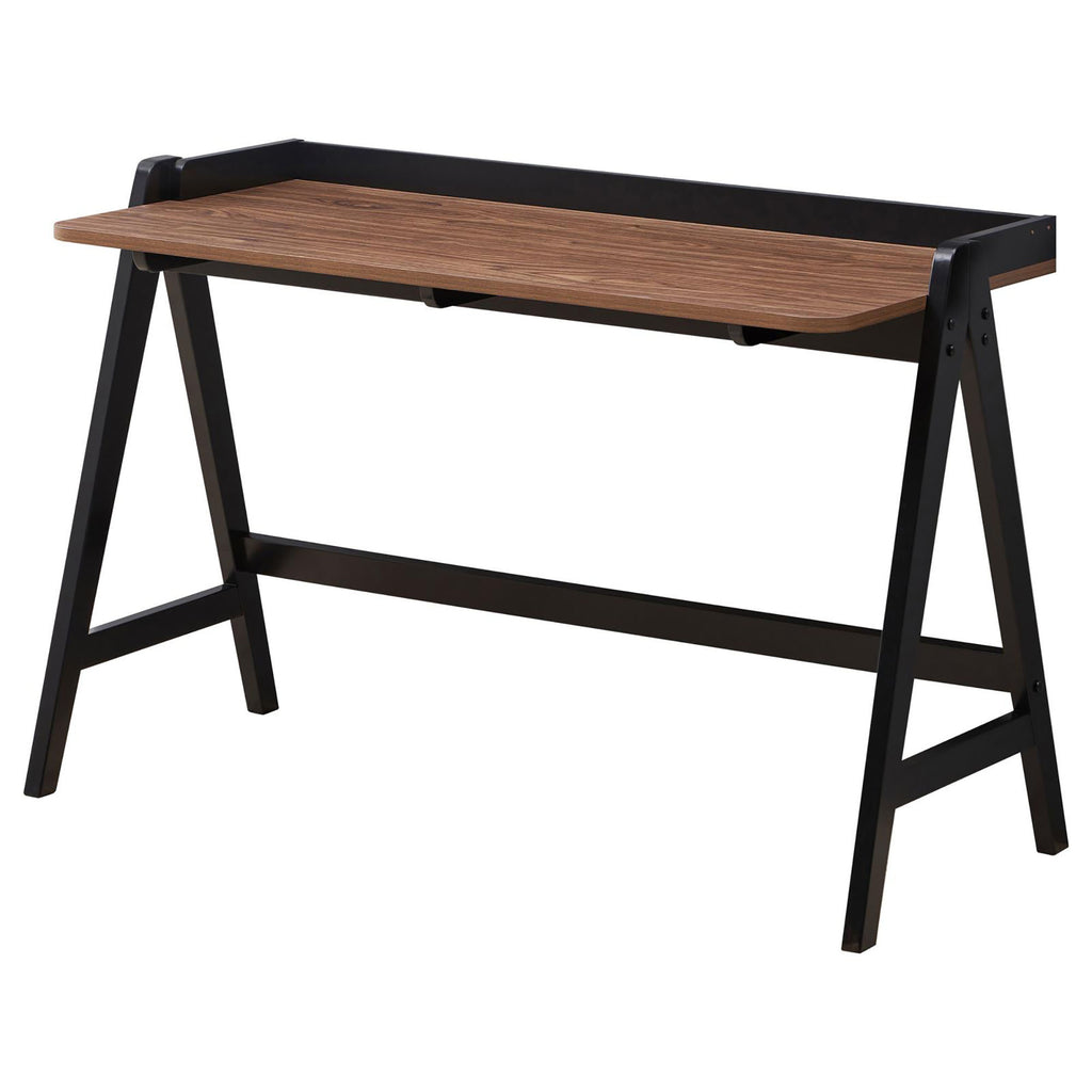 Leoglint Walnut and Black Writing Office Desk with USB Ports