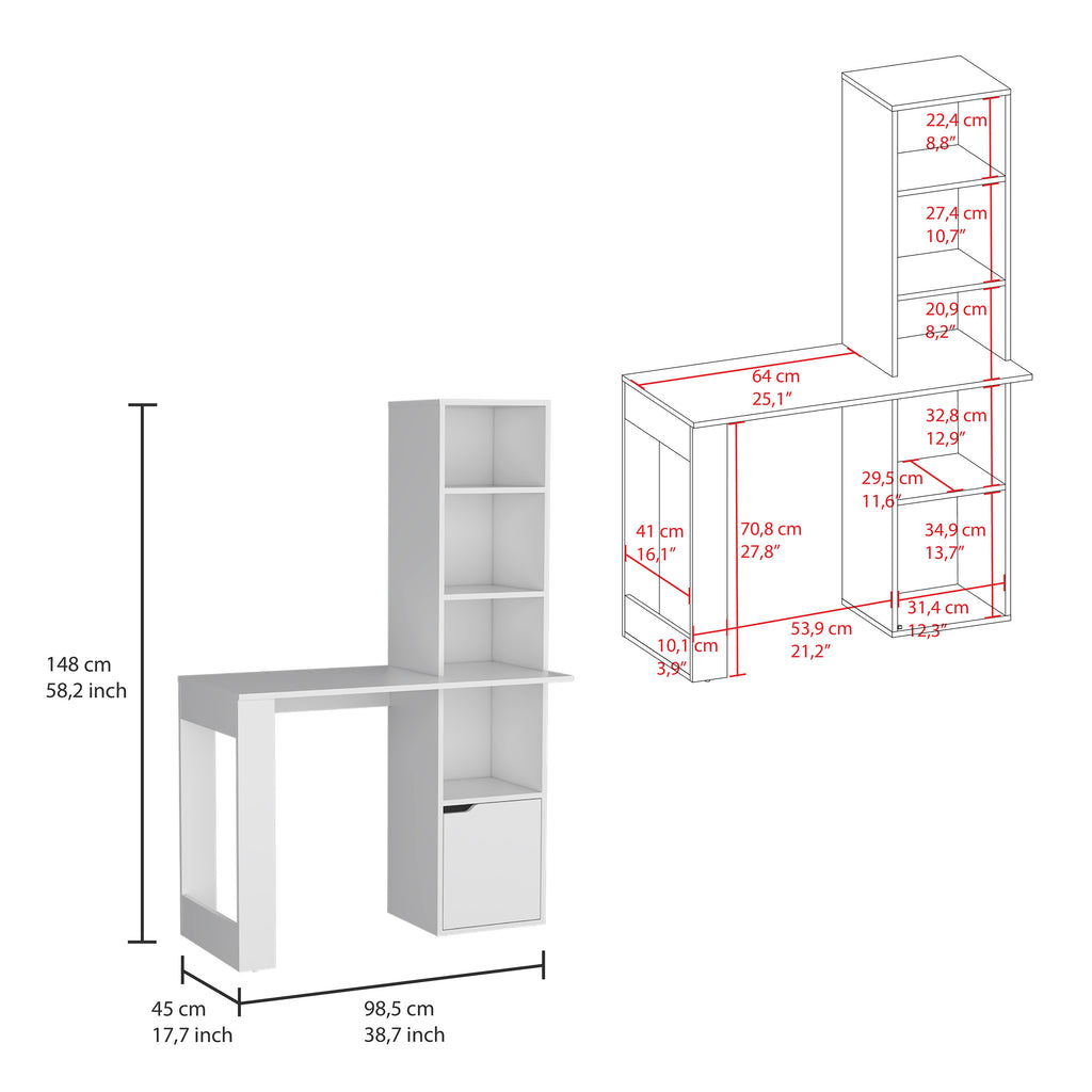 Leoglint Iowa Computer Office Desk with 1-Cabinet and 4-Tier Bookcase