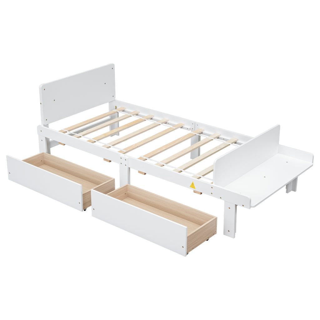 Twin Bed Frame with Footboard Bench,2 drawers,White