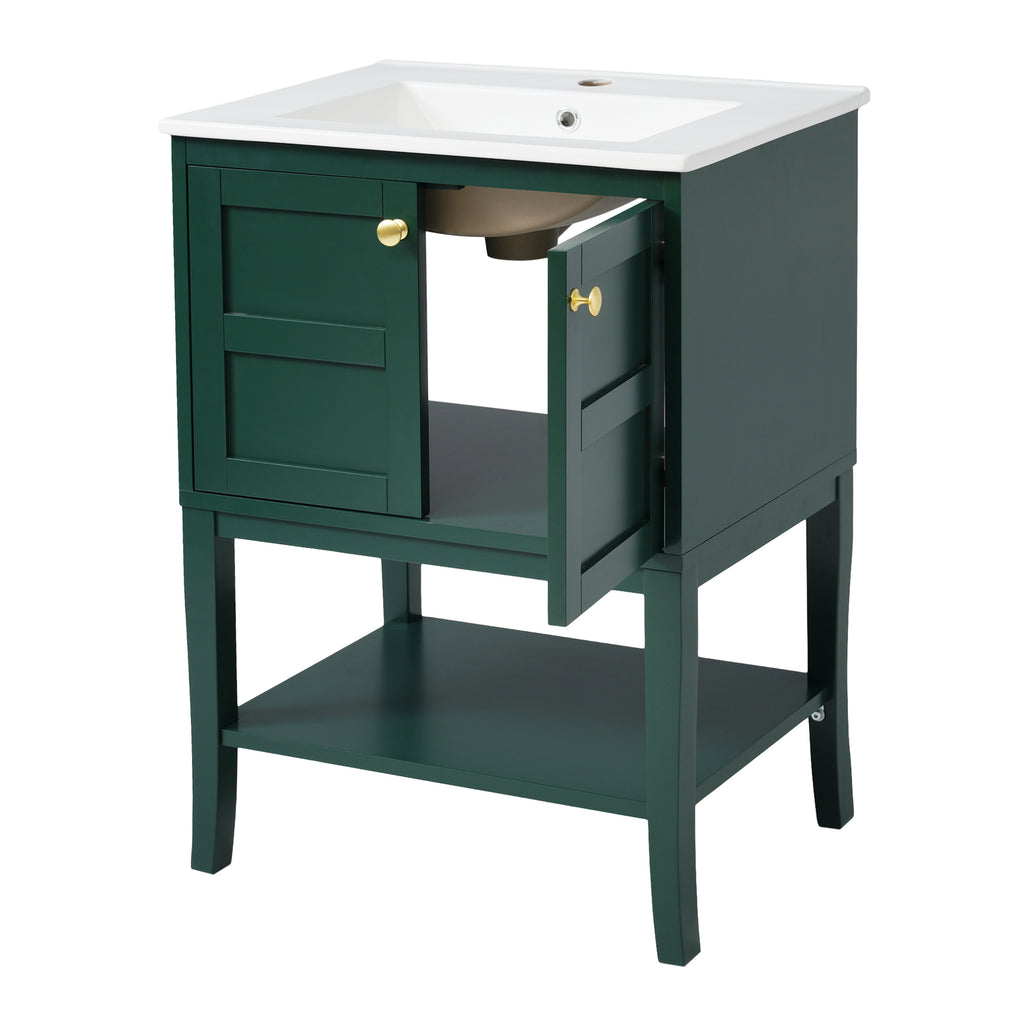 Leoglint 24'' Bathroom Vanity with Top Sink, Modern Bathroom Storage Cabinet with 2 Doors, Single Sink Bathroom Vanity