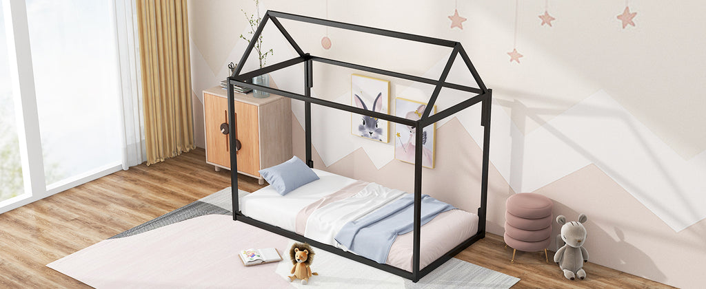 Metal House Shape Platform Bed Frame, twin