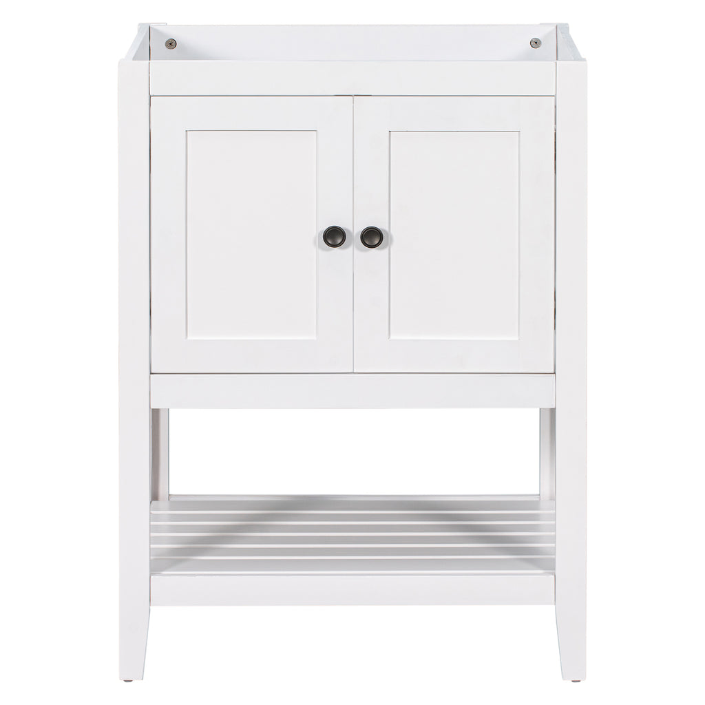 Leoglint 24" Bathroom Vanity Base Only, Soild Wood Frame, Bathroom Storage Cabinet with Doors and Open Shelf, White