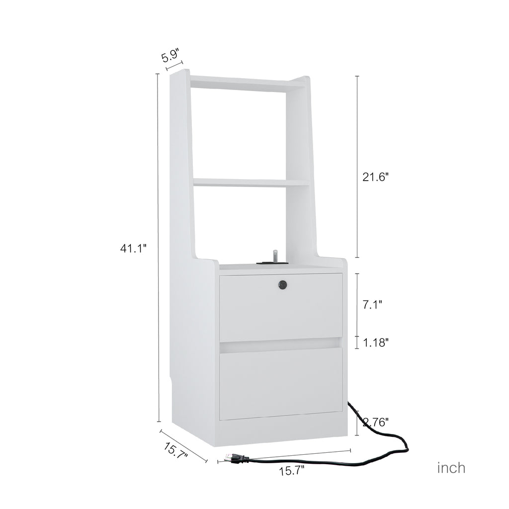 Leoglint Nightstand with Charging Station, Smart Nightstand with Night Light, Modern Night Stand with Bookshelf, Bedside Tables with Storage Cabinet for Bedroom, White