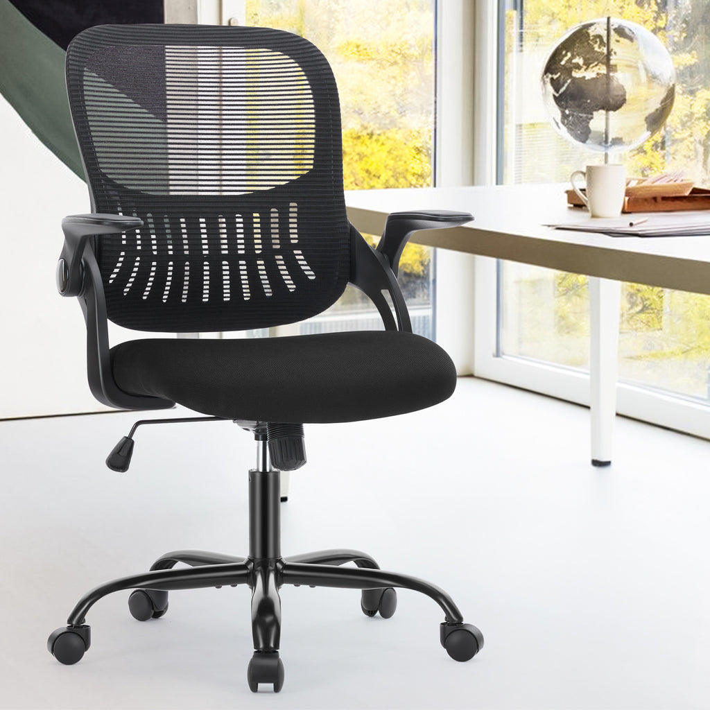 Leoglint Sweetcrispy Office Mid Back Ergonomic Mesh Computer Desk Larger Seat Executive Height Adjustable Swivel Task Office Chair with Lumbar Support