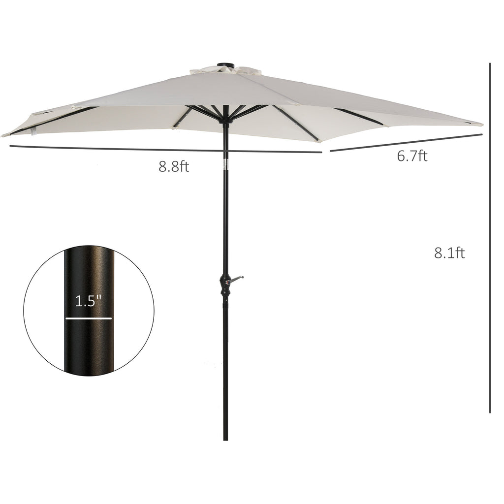 Leoglint 9' x 7' Solar Umbrella, LED Lighted Patio Umbrella for Table or Base with Tilt & Crank, Outdoor Umbrella for Garden, Deck, Backyard, Pool, Beach, White