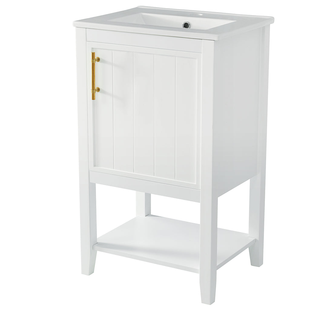 Leoglint 20" Bathroom Vanity with Sink, Bathroom Cabinet with Soft Closing Door, Storage Rack and Open Shelf, White