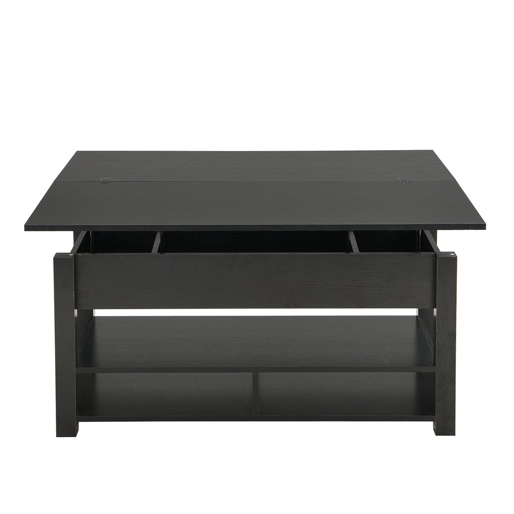 Leoglint [VIDEO provided] ON-TREND Lift Top Coffee Table, Multi-Functional Coffee Table with Open Shelves, Modern Lift Tabletop Dining Table for Living Room, Home Office, Black