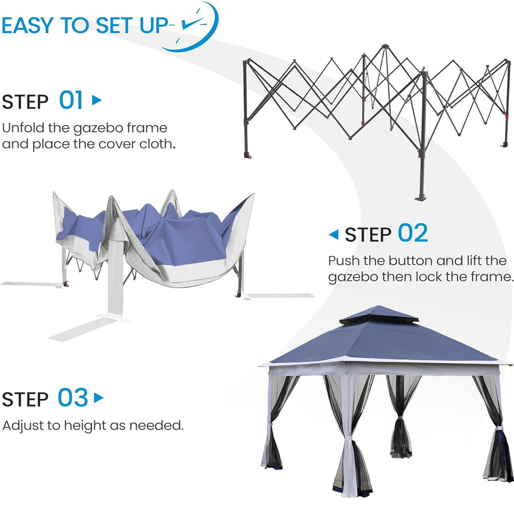 Leoglint Outdoor Umbrella 11x 11Ft Pop Up Gazebo Canopy With Removable Zipper Netting,2-Tier Soft Top Event Tent,Suitable For Patio Backyard Garden Camping Area,blue