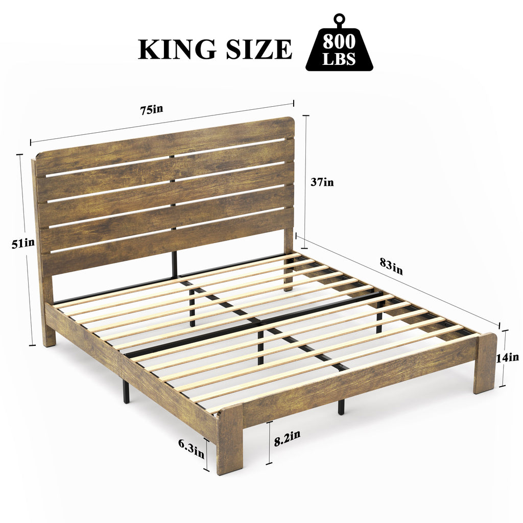 Leoglint Bed Frame King Size, Wood Platform Bed Frame  , Noise Free,No Box Spring Needed and Easy Assembly Tool,Large Under Bed Storage,Dark Brown