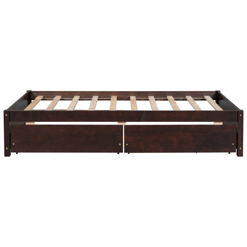 Twin Bed Frame with 2 Drawers, Solid Wood, No Box Spring Needed ,Espresso(Old SKU:W50441670)