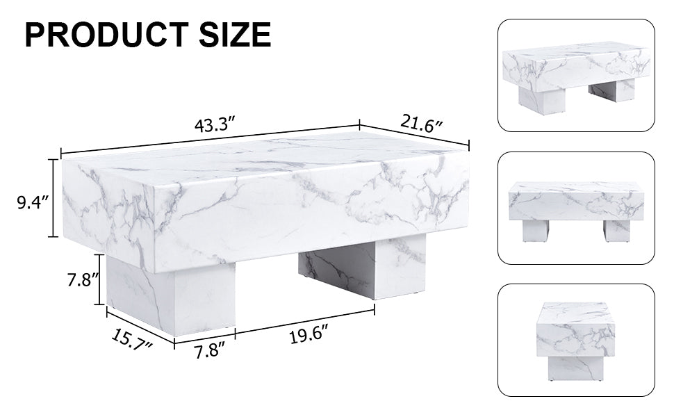 Leoglint The white coffee table has patterns. Modern rectangular table, suitable for living rooms and apartments. 43.3"*21.6"*17.2"