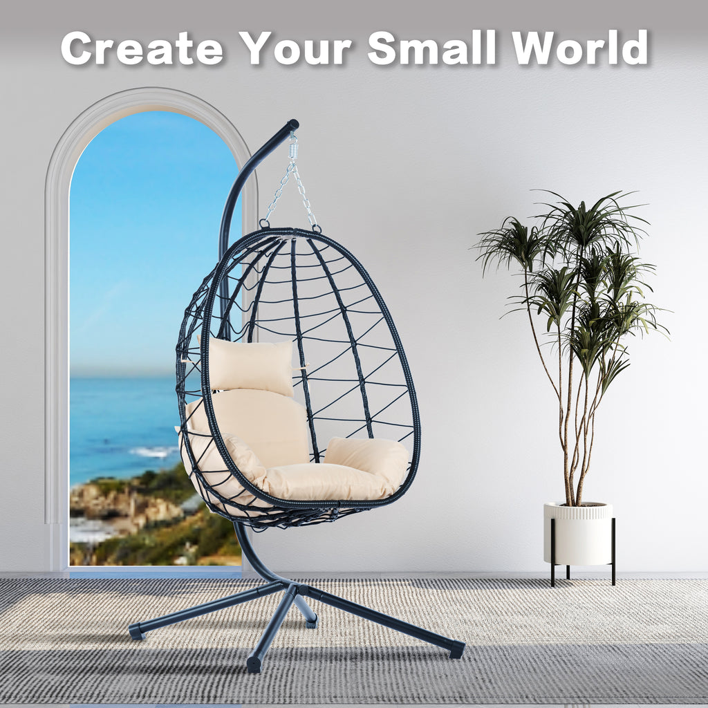 Leoglint Egg Outdoor Chair with Stand Indoor Outdoor Swing Chair Patio Wicker Hanging Egg Chair Hanging Basket Chair Hammock Chair with Stand for Bedroom Living Room Balcony