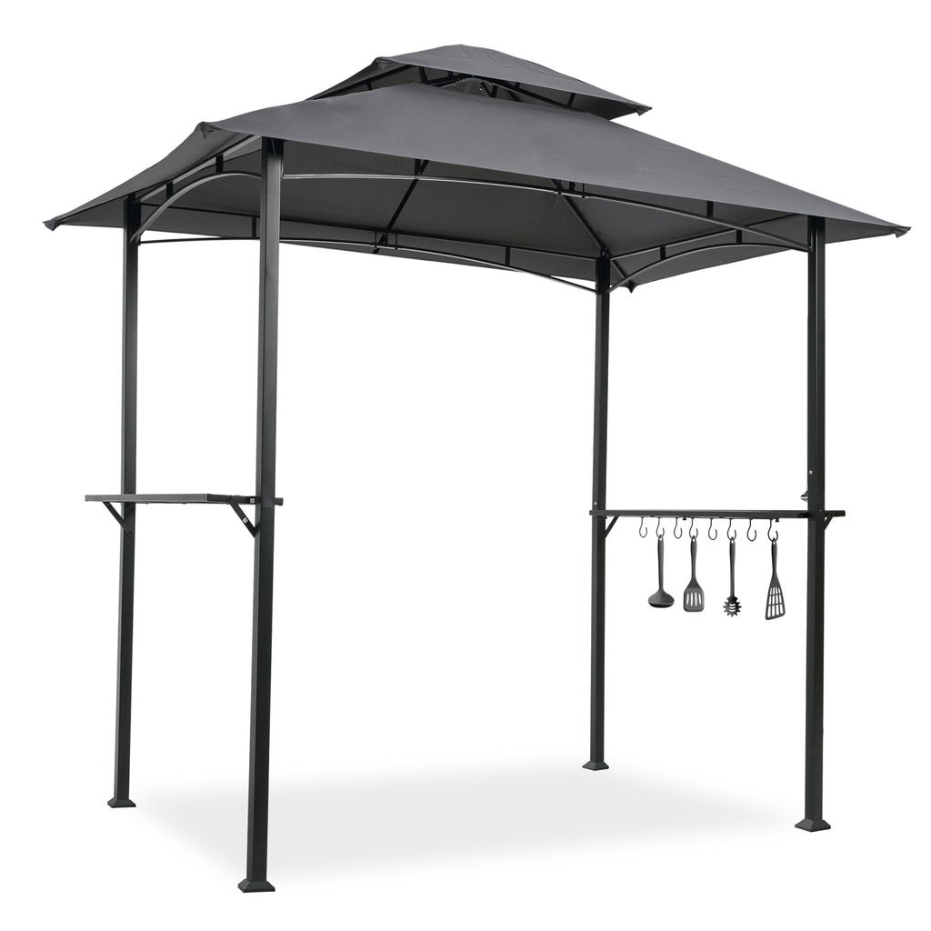 Leoglint Outdoor Umbrella Grill Gazebo 8 x 5 Ft, Shelter Tent, Double Tier Soft Top Canopy and Steel Frame with hook and Bar Counters, Grey