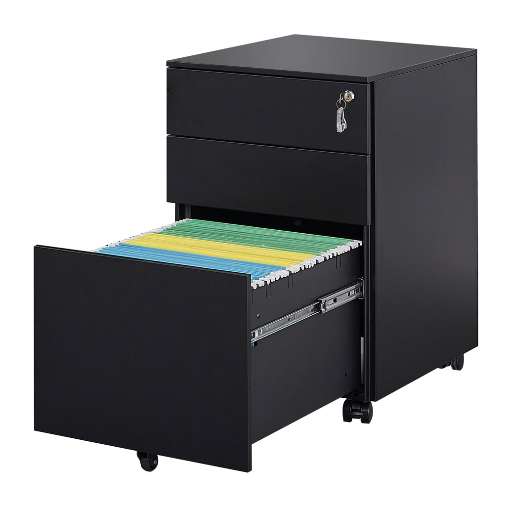 Leoglint 3 Drawer Mobile File Cabinet with Lock Steel File Cabinet for Legal/Letter/A4/F4 Size, Fully Assembled except for Wheels, Home/ Office Design