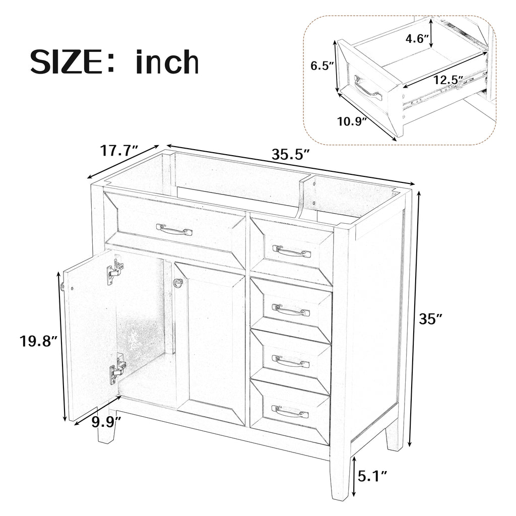 Leoglint 36" Bathroom Vanity without Sink, Cabinet Base Only, Bathroom Cabinet with Drawers, Solid Frame and MDF Board, Black