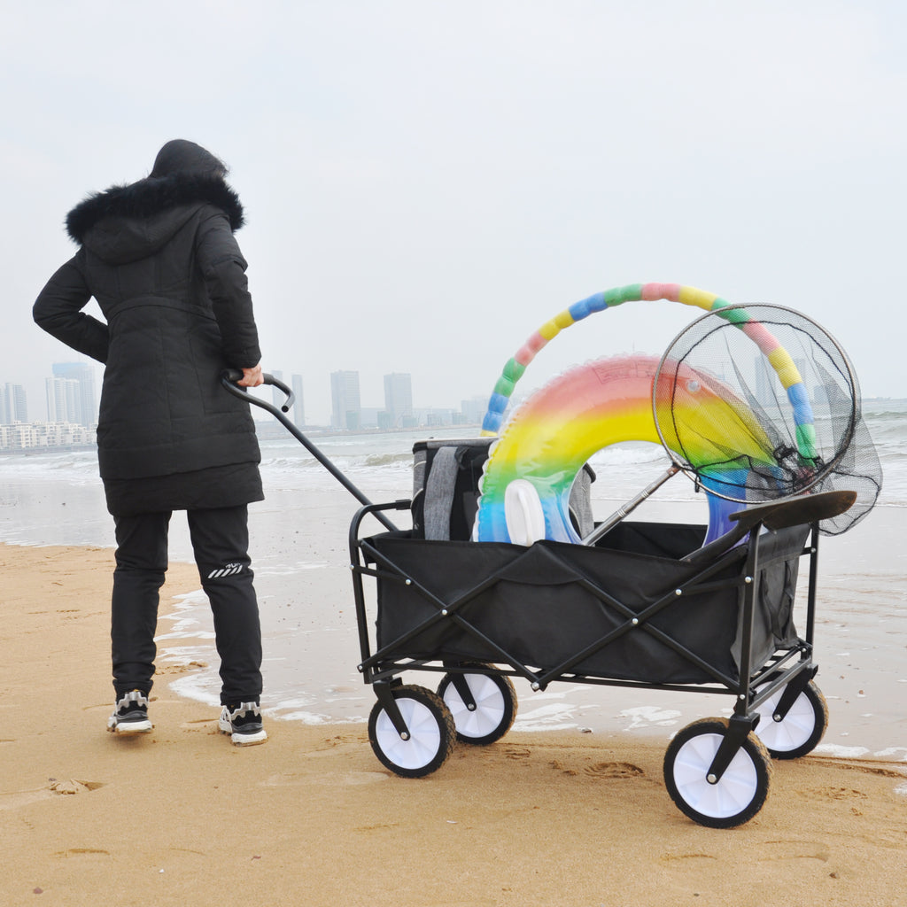 Leoglint Garden cart Folding Wagon Garden Shopping Beach Cart (Black)