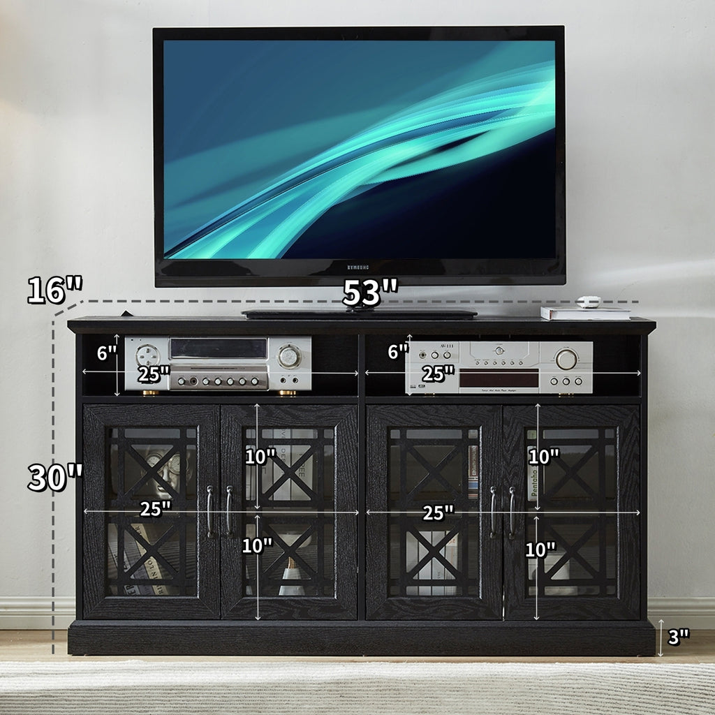 Leoglint 53" TV Stand Console/Storage Buffet Cabinet/Sideboard, Black- Wood Grain Finish