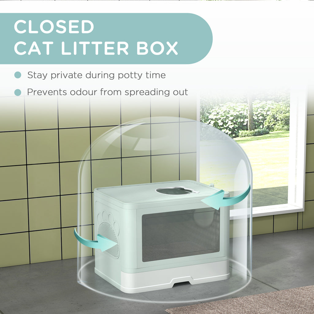 Leoglint Cat Litter Box, Front Entry, Top Exit Cat Litter Tray, Odor Control Enclosed Cat Pan with Scoop, Pull-out Tray, Easy to Clean, Brush, Green