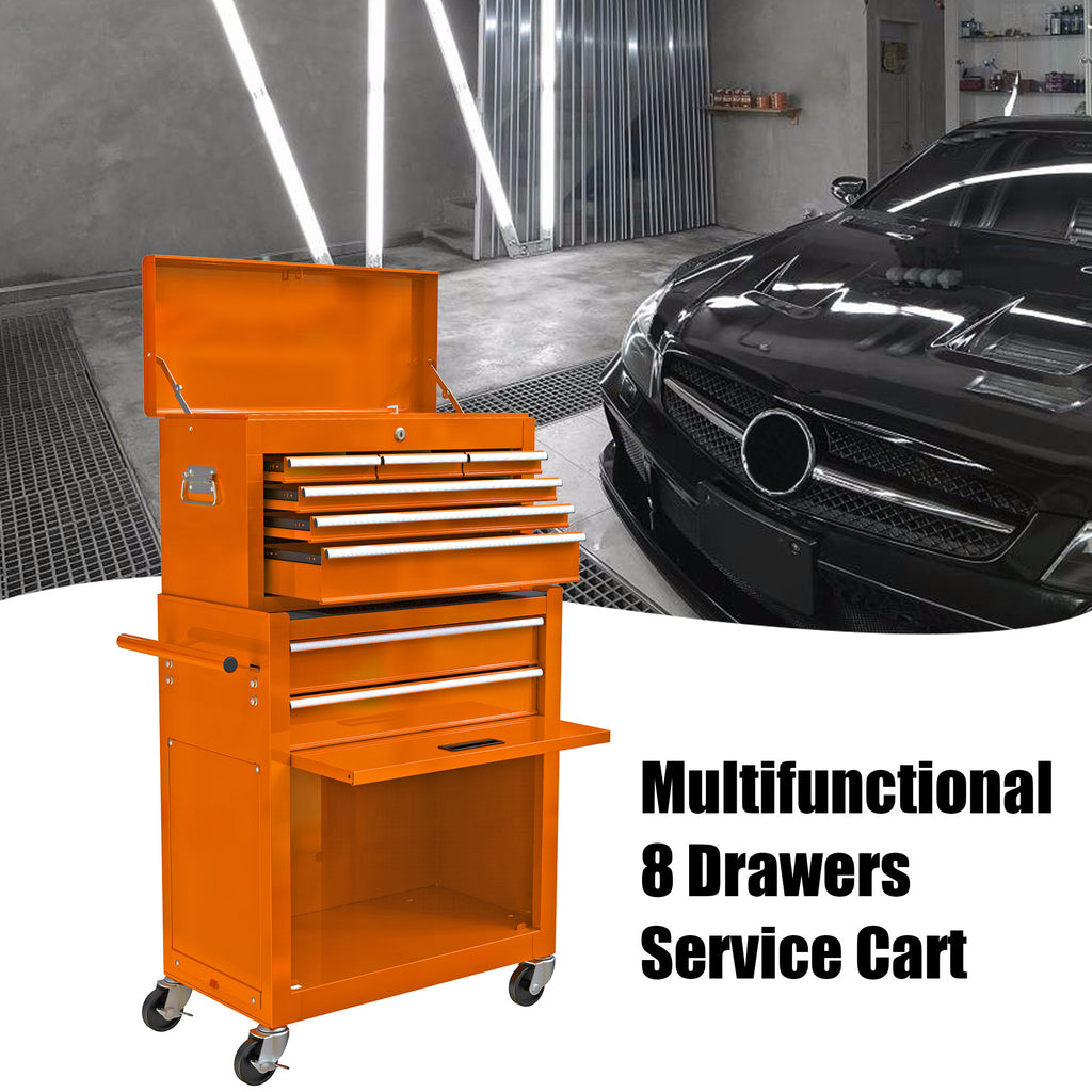 Leoglint High Capacity Rolling Tool Chest with Wheels and Drawers, 8-Drawer Tool Storage Cabinet--ORANGE