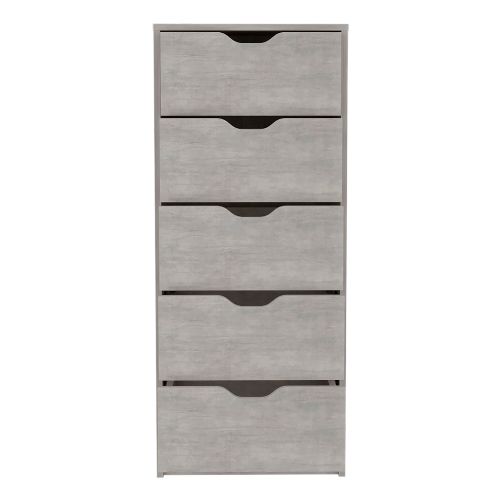 Leoglint Drawer Chest Dresser 42H" 5 Drawers Narrow Dresser, Slim Storage Chest of Drawers, Bedroom, Concrete Gray