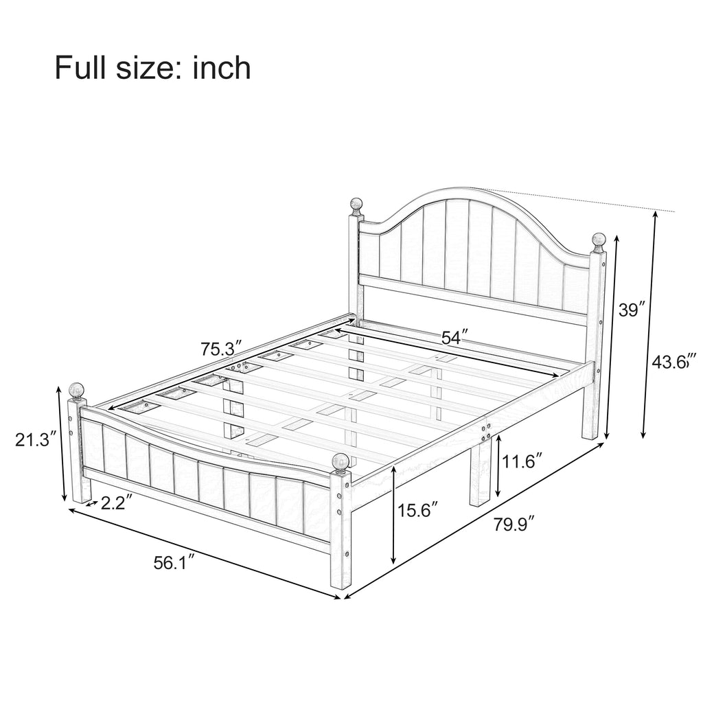 Traditional Concise Style Gray Solid Wood Platform Bed Frame, No Need Box Spring, Full