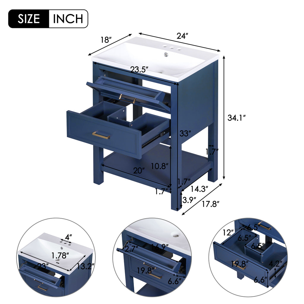 Leoglint 24'' Bathroom Vanity with Top Sink, Modern Bathroom Storage Cabinet with 2 Drawers, Single Sink Bathroom Vanity