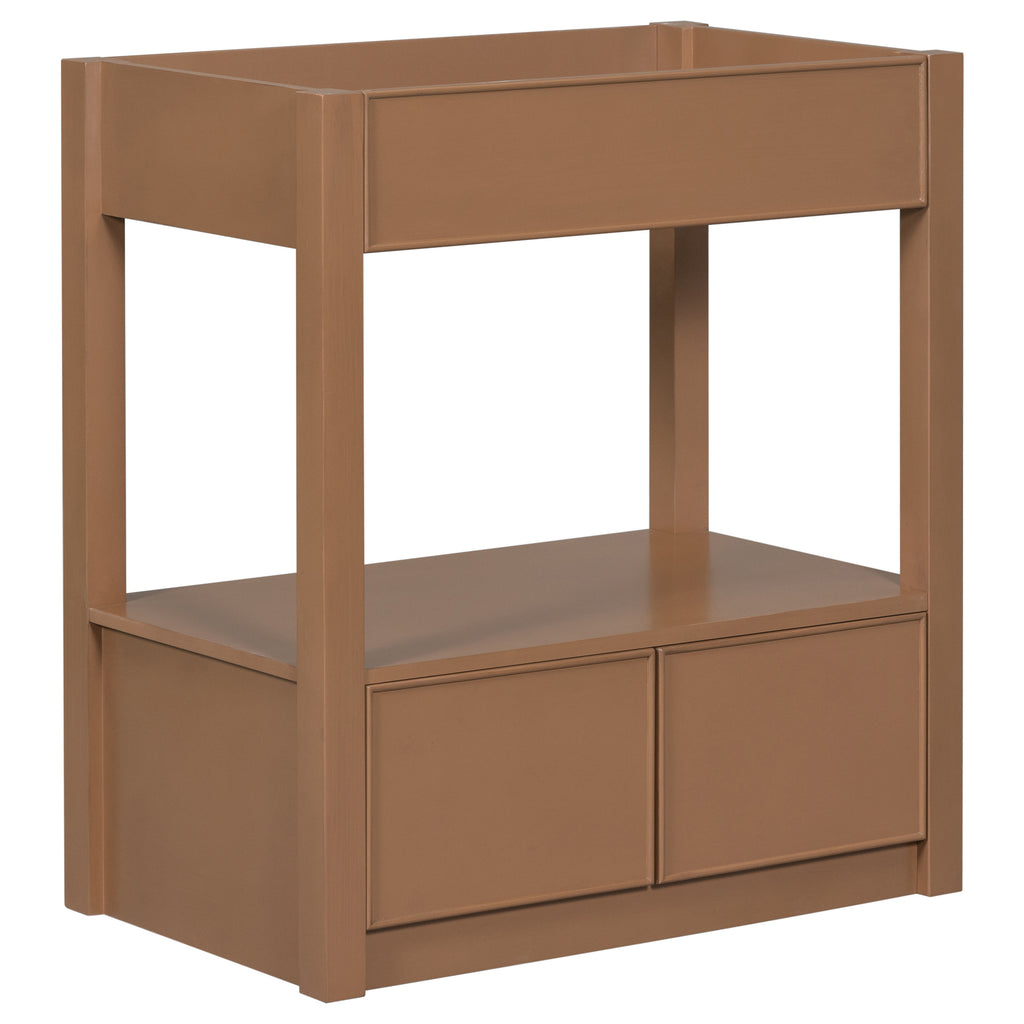 Leoglint 30" Bathroom Vanity without Sink Top, Cabinet Base Only, Open Storage Shelf and Two Drawers, Brown