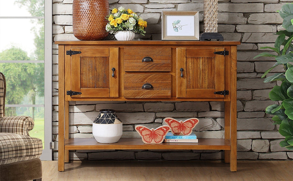 Leoglint 48'' Solid Wood Sideboard Console Table with 2 Drawers and Cabinets and Bottom Shelf, Retro Style Storage Dining Buffet Server Cabinet for Living Room Kitchen Dining Room(Brown)