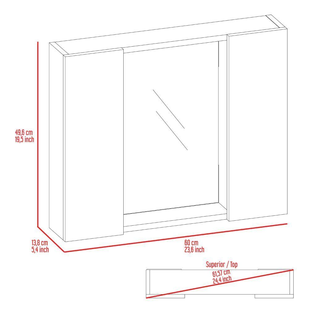 Leoglint Medicine Cabinet Hops, Double Door, Mirror, One External Shelf, White Finish